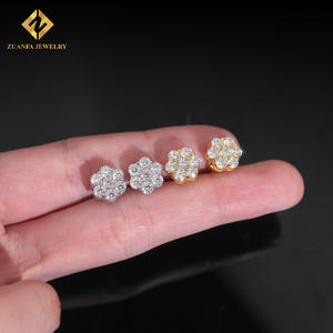 مخزون بكميات كبيرة في مستودع الولايات المتحدة الأمريكية على شكل شهادات GRA برغي ظهر زهرة من من من من الخلف 9 فضة VVS أقراط مرصعة بالهيب هوب الماسية من المويسانيتي - Product Image 6