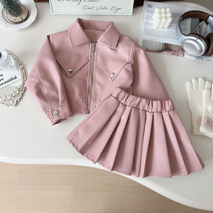Ensembles de Tenues 2025 : Veste en Cuir à Manches Longues et <span class=keywords><strong>Jupe</strong></span> Courte pour Filles de 6 à 14 <span class=keywords><strong>Ans</strong></span>, Ensemble de 2 Pièces - Product Image 2
