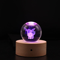 Boule de cristal colorée Helloo Kitty Stitch LED Base d'affichage RGB changeant en bois dessin animé lampe de Table