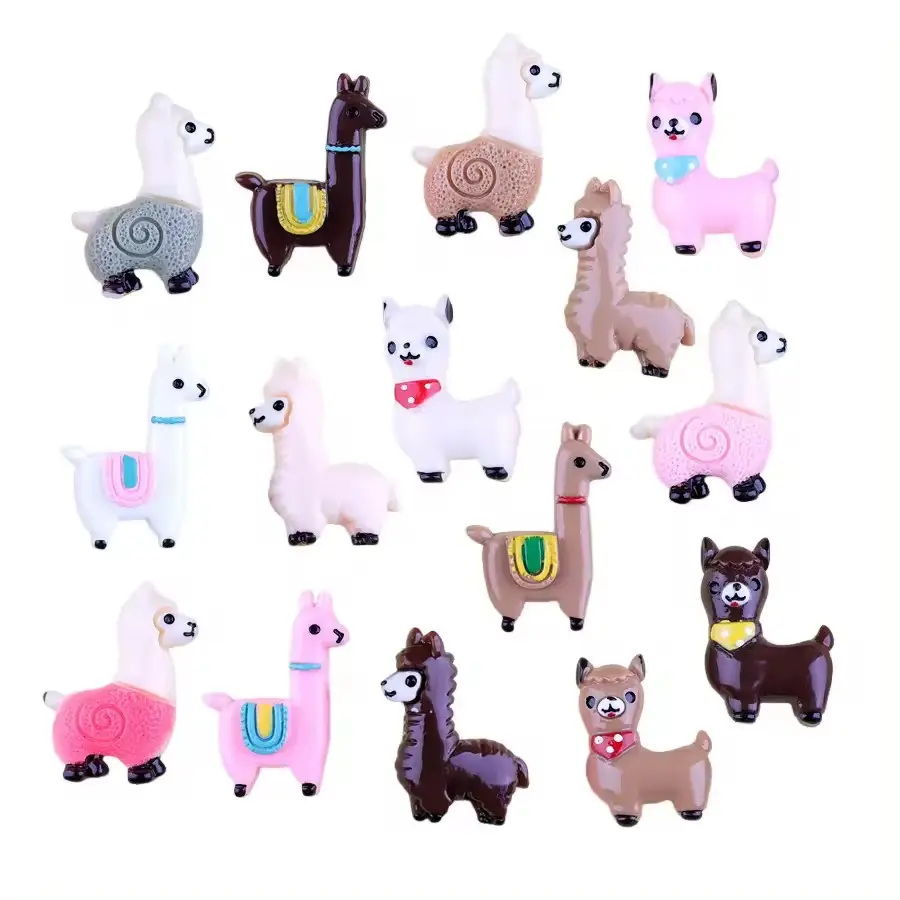 Aksesori DIY jimat hewan buatan Resin desain kuda domba Alpaca punggung datar yang indah untuk suvenir atau Model dekorasi rumah