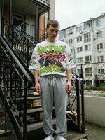 T-shirt court oversize coupe boxy streetwear en molleton bouclette pour homme, impression personnalisée, manches mi-longues