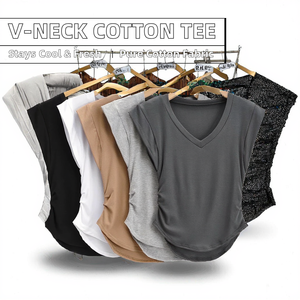 Camiseta de Mujer Casual, Corte Regular, Cuello en V, Manga Corta, 100% Algodón Canvas, Hilo Teñido Ecológico, Color Sólido, Anti-Pilling, Transpirable - Product Image 2