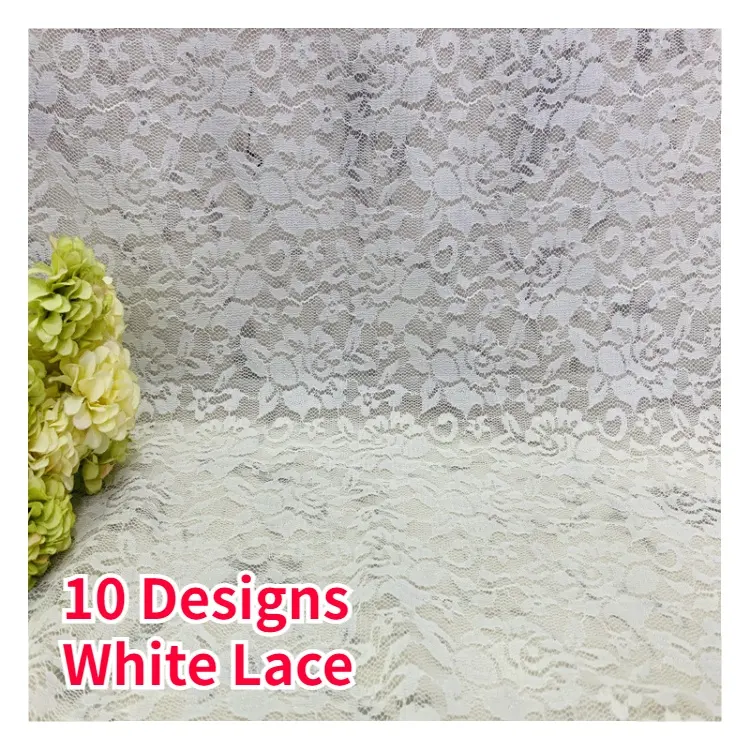 RTS 10 Designs Spandex Elastic White Lace Fabric for Women Wedding Dress Underclothes for Party