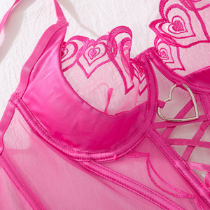 Lingerie <span class=keywords><strong>Fantasia</strong></span> a Cuore in Pizzo, Corsetto Traforato con Perizoma, Kit Onlyfans, Reggiseno Trasparente Traspirante con Ricamo a Macchina, Sexy e Romantico - Product Image 6