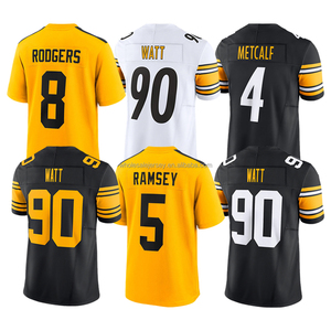 Vente en gros de maillots de football pour hommes cousus avec les noms de T.J. Watt, Troy Polamalu, Patrick Queen, Jalen Ramsey, DK Metcalf, Aaron Rodgers, tailles S-3XL - Product Image 1
