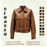 Blouson en cuir de mouton orange pour femme, simple boutonnage, avec ceinture et poches poitrine, coupe-vent et imperméable, idéal pour le quotidien – Collection Factory Outlet
