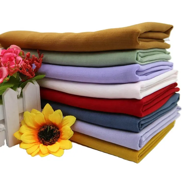 100% Polyester Vải Cho Nam Giới Của Áo Sơ Mi Sinh Thái Thân Thiện Với Trọng Lượng Trung Bình Rắn Nhuộm Tinh Khiết Dệt Đồng Bằng Linen Ăn Mặc