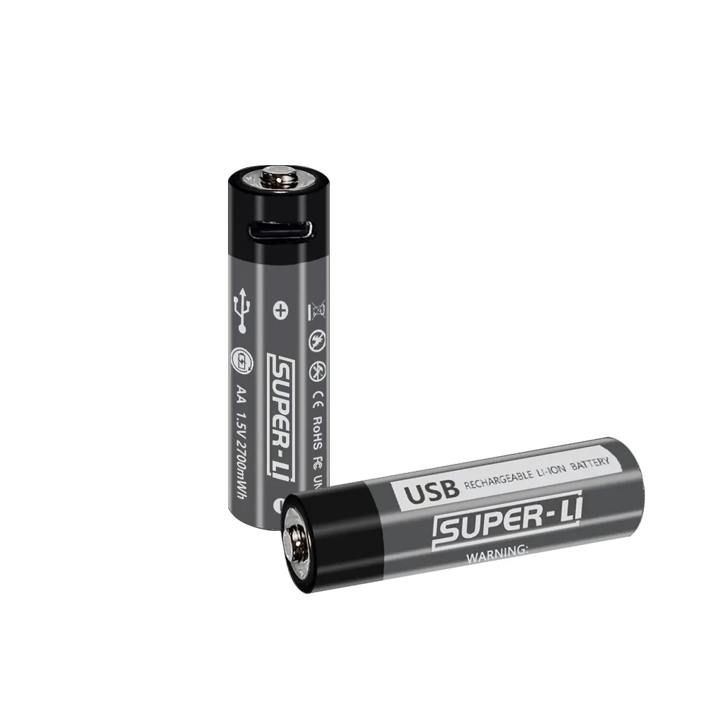 1.5V rechargeable lithium ion TYPE C AA battery 2700mwh for toys