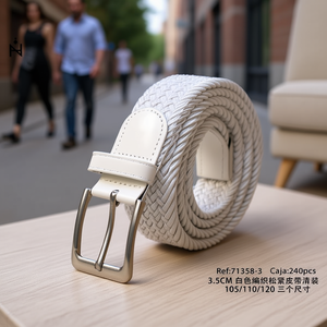 Cinturón de cuero elástico trenzado blanco Angelina de 3,5 cm, tallas 105/110/120, ropa informal para hombres y mujeres - Product Image 2