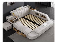 Lit intelligent en cuir de luxe moderne, multifonctionnel, taille king, avec rangement, commode, appui-tête inclinable, cadre en bois sécurisé, fonction de massage
