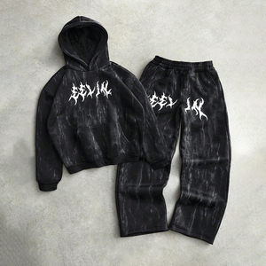 Ensemble sweat à capuche et pantalon de survêtement pour homme KIingSen OEM, en tissu éponge de haute qualité, 100% coton respirant, imprimé en sérigraphie - Product Image 2