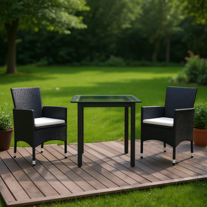 Ensemble de salle à manger de jardin en rotin noir avec structure en aluminium pour usage extérieur - Product Image 2