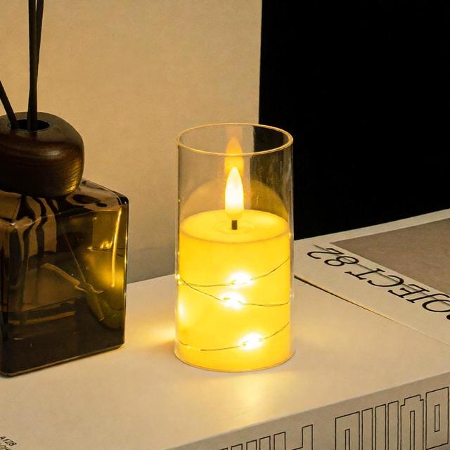 Electronic LED Candle Flickering Plastic Pillar Candles with String Light for Wedding Birthday Party Christmas Candlelight