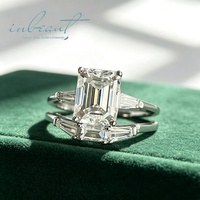 Bague de mariage en argent 925 avec diamant moissanite taille émeraude brillant de 3 carats, couleur D, testée et approuvée, pour femme, bijoux fins