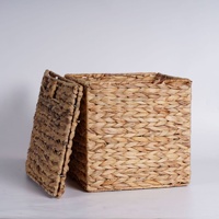 Boîte rectangulaire pliable tissée à la main Boîte de rangement en herbe de jacinthe d'eau pour le rangement de la buanderie ou de la cuisine