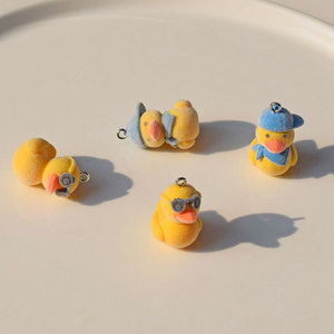 Flocked Little Yellow Duck Charm Resin <b>Plastic</b> DIY Jewelry Findings For Earrings And Bag Accessories Wholesale - Product Image 3