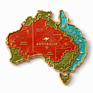 Aimant de réfrigérateur en métal émaillé souple, écologique, avec logo personnalisé, carte de l'Australie, pour décoration intérieure et cadeau, vente en gros - Product Image 1