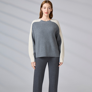 Suéter de Punto Casual con Cuello Redondo y Mangas Raglán, Diseño Color Block, para Otoño e Invierno, Mezcla de Lana y Cachemira para Mujer - Product Image 4