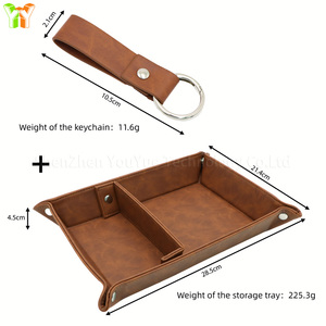 Plateau de rangement en cuir premium avec séparateur et porte-clés, organisateur de bureau pour clés, portefeuille, télécommande – Cadeau idéal pour papa – Vente flash - Product Image 6