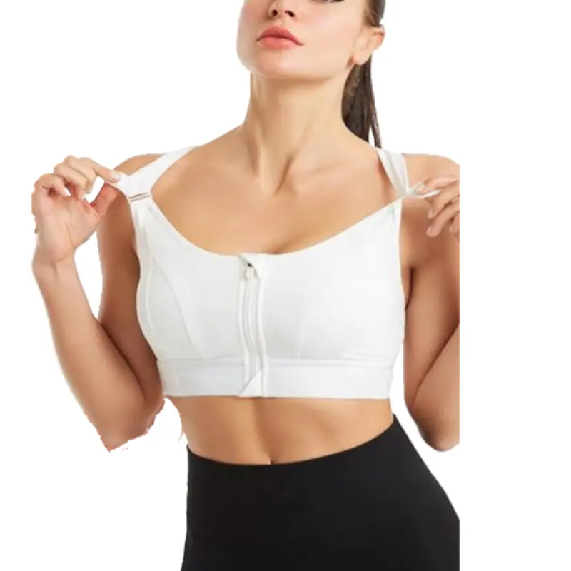 Sutiã ajustável com zíper frontal plus size, roupa íntima para mulheres, almofada de esportes, à prova de choque, respirável, sem aro, roupas esportivas, yoga