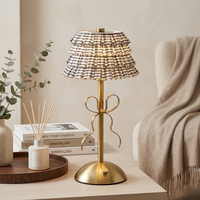 Lampe de table LED d'ambiance vintage avec nœud en dentelle et volants, 3 couleurs, tactile, à intensité variable, sans fil, rechargeable, pour chambre de fille