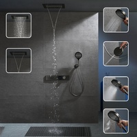 Système de douche thermostatique 3 fonctions avec affichage numérique, triple poignée, cartouche céramique, en acier inoxydable, cascade et pluie