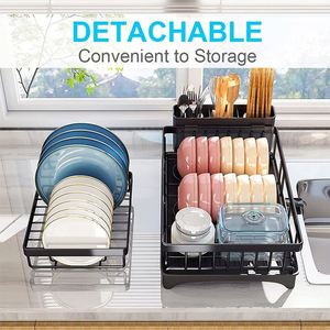 Último modelo de escurridor de platos de 2 niveles para cocina, de metal, para encimera, organizador de secado de platos con soporte para utensilios - Product Image 4
