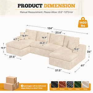 Canapé modulaire convertible écologique en velours, sectionnel carré, sièges profonds, emballé sous vide, design surdimensionné, oreillers inclus pour - Product Image 6