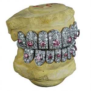 Grillz Dental Unisex de Plata de Ley con Incrustaciones de Diamantes de Corte Brillante y Diseño de Panal de Abeja, Estilo Hip Hop - Product Image 2