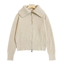 Cardigan en cachemire 100% à double fermeture éclair OEM pour femme, col roulé oversize, rayé, en laine tricotée épaisse et chaude pour l'hiver
