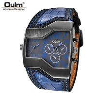 Oulm – montres de luxe pour hommes, Quartz Unique, multi-fuseau horaire, bracelet en cuir pour hommes, 1220