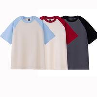 Kaos Oblong Lengan Pendek Warna Kontras Tebal Baru dengan Sablon Digital Custom Logo, Kerah Bulat, Lengan Raglan untuk Pria