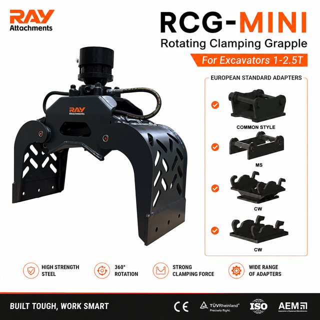 RCG Mini Demolition Grapple 1-2.5 Ton Carrier 360° Rotation 10000N Force Efficient Scrap Handling CE Certified Core Motor