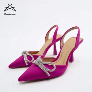 Zapatos de tacón alto para mujer, sandalias de tacón medio-<span class=keywords><strong>bajo</strong></span> con lazo fino y diseño sin cordones, estilo mule y slingback - Product Image 3