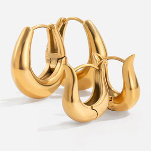 Pendientes de Aro de 22 mm, Acero Inoxidable, Chapados en Oro, Diseño Geométrico para Uso Diario - Product Image 1