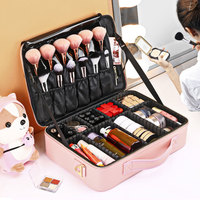 Trousse de maquillage de voyage en cuir PU, sac à cosmétiques de voyage, trousse de maquillage Portable avec séparateurs réglables