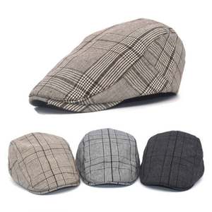 Nouvelle Casquette Gavroche Unisexe Style Européen et Américain en Tissu à Carreaux avec Coutures et Dessus Plat - Product Image 1