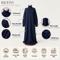 Robe longue maxi pour femme en maille premium opaque 320 GSM, col roulé, épaules tombantes, douce, confortable et élégante, manches longues, hiver, logo personnalisé OEM