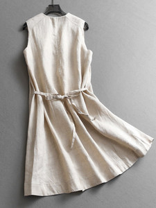 Abito da donna elegante in lino tinta unita, casual, aderente, scollo a V, monopetto, <span class=keywords><strong>senza</strong></span> maniche, che esalta il fascino. - Product Image 4