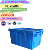Conteneur de stockage en plastique à couvercle à charnières bleu, bord renforcé, vente en gros directe d'usine, pour l'organisation de l'entrepôt et de la maison