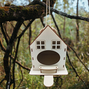 Decoración de jaula de pájaros de madera, Nido de Pájaro colgante de madera, comedero para pájaros, adorno colgante hecho a mano - Product Image 5