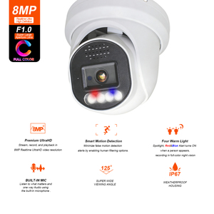Caméra IP de sécurité PoE 4K 8MP avec lumière stroboscopique rouge et bleue, couleur intégrale, super ouverture F1.0, micro intégré, détection de mouvement humain, métal - Product Image 2