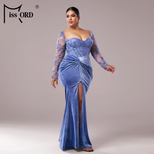 Abiti da Sera Eleganti e Sexy <span class=keywords><strong>in</strong></span> <span class=keywords><strong>Velluto</strong></span> <span class=keywords><strong>con</strong></span> <span class=keywords><strong>Spacco</strong></span> Alto e Pizzo, Taglie Forti per Donne - Product Image 3