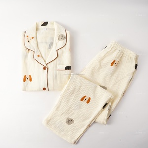 Cute Dog Printed Womens <strong>Pajama</strong> Set Muslin Cotton <strong>Pajamas</strong> Long 2pc Pjs Button Down Sleepwear Pj Set Loungewear for Women Set - Product Image 2