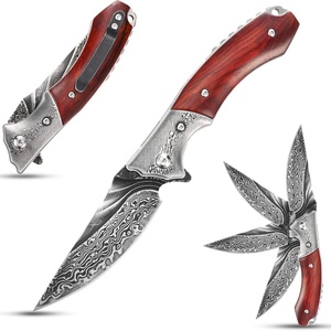 Couteau pliant Damas HK FB052 personnalisable de haute qualité, manche en bois jaune, lame de survie en acier inoxydable, camping, bricolage - Product Image 1