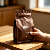 Sachet de café personnalisé à fond plat, refermable avec fermeture éclair, en aluminium, avec valve de dégazage unidirectionnelle, pour l'emballage des grains torréfiés