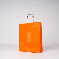 Sacs en papier kraft jetables personnalisés de qualité alimentaire avec poignée longue, logo imprimé flexo, pour pain, poulet, à emporter, livraison rapide
