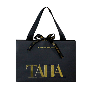Bags Gift Luxury Paper Bags Customized Printed Logo Branded Gold Foil Carrier Shopping Gift Packaging Bags With Ribbon