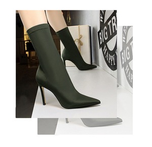 Botas simples de mujer stiletto súper de tacón alto sexy club nocturno pedicura era fina puntiaguda stretch tacones altos botas para niñas - Product Image 5