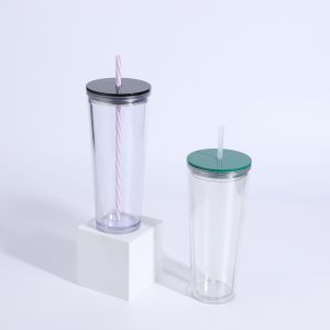 Wholesale <strong>Bulk</strong> 24 oz Reusable Boba Cup <strong>Double</strong> <strong>Wall</strong> <strong>Clear</strong> Insulated Bubble Tea Cup <strong>Plastic</strong> Acrylic Snow Globe <strong>Tumbler</strong> with Straw - Product Image 5